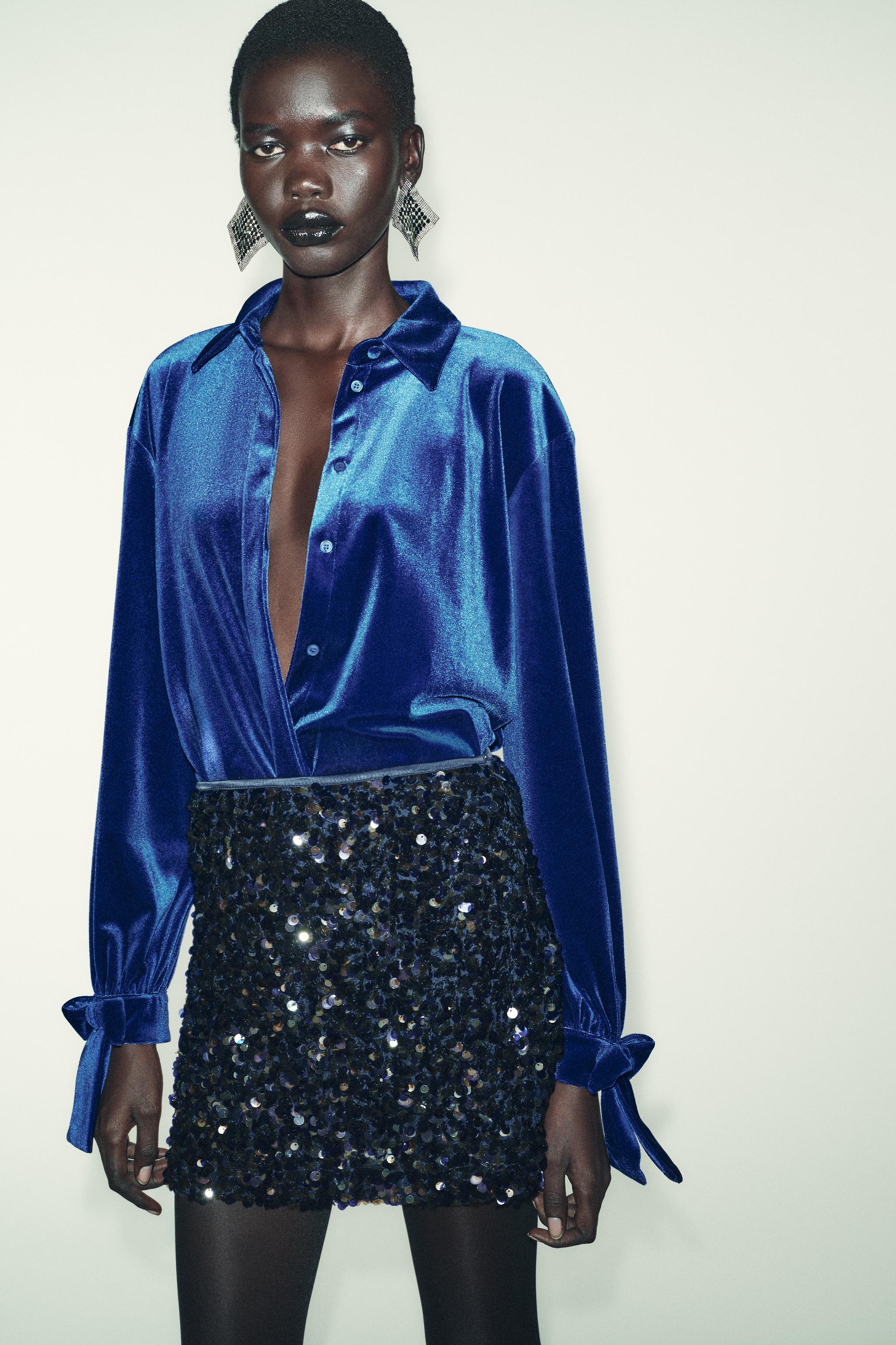 VELVET SHIRT WITH TIES